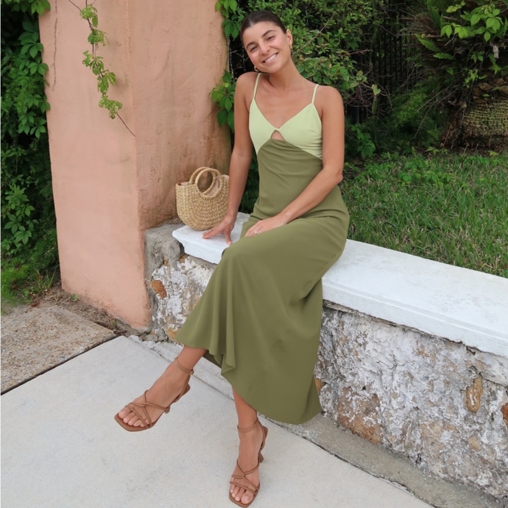 Abercrombie Julia Slip Cutout Maxi Dress Green XS Petite